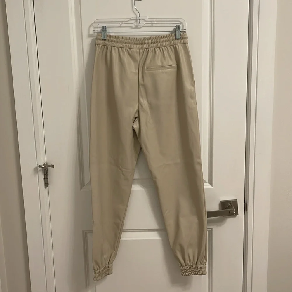 Zara Faux Leather Joggers in Ecru - Picture 3 of 3